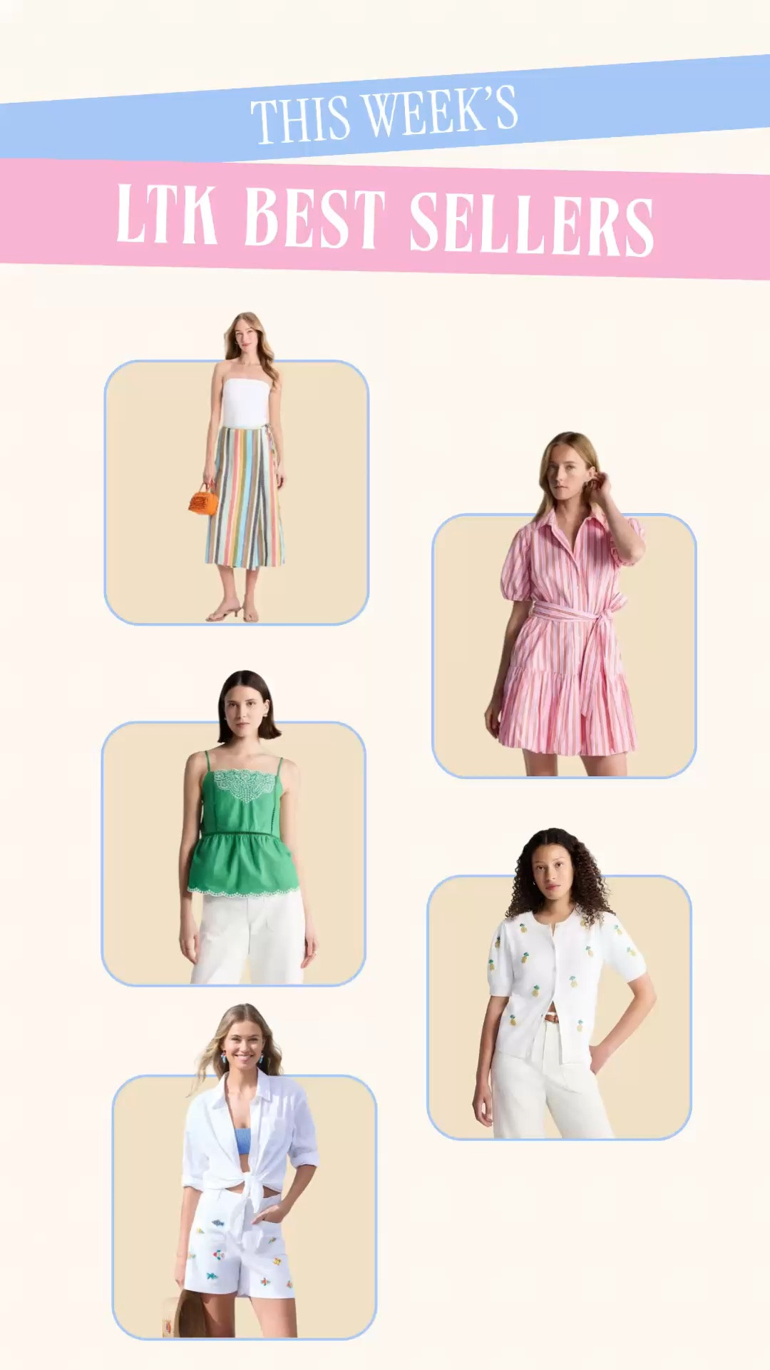 LTK best sellers | Target finds | Walmart finds | Belk finds | summer outfits | designer look for less

This week’s LTK best sellers tell you exactly what people are buying right now: designer looks for less, elevated Walmart finds, and Target summer outfits. 

The Target striped midi skirt was the Staud Kaitlin skirt lookalike — colorful stripes, summer styling, and that polished resort skirt look without the Staud price.

The Walmart Free Assembly shirtdress is the new cotton summer dress that looks like J.Crew meets Boden: puff sleeves, stripes, sash belt, pockets, and that “how is this Walmart?” energy.

The green embroidered Walmart tank is the kind of top that makes white jeans, denim shorts, and summer pants look instantly more styled.

The pineapple beaded cardigan from Walmart’s new drop is pure preppy summer. It has the novelty detail, the elevated little sweater shape, and the outfit maker quality that turns basics into a whole look.

And the Belk beaded fish chino shorts are the Anthro look for less everyone wanted — white shorts, colorful beaded fish, pockets, and coastal vacation energy without the Anthropologie price.

These are the pieces shoppers already proved are worth adding to cart: Target finds, Walmart finds, Free Assembly new arrivals, Belk sale finds, Staud lookalikes, Anthro lookalikes, summer dresses, summer skirts, preppy tops, beaded shorts, vacation outfits, beach outfits, work outfits, teacher outfits, and designer looks for less.

LTK best sellers, weekly best sellers, Target finds, Walmart finds, Belk finds, Target style, Walmart style, Free Assembly dress, Staud Kaitlin skirt look for less, striped midi skirt, Walmart shirtdress, cotton summer dress, embroidered tank, pineapple cardigan, beaded fish shorts, Anthropologie look for less, summer outfits, vacation outfits, preppy summer style, coastal style, designer look for less

#LTKFindsUnder50 #LTKFindsUnder100 #PreppyStyle #LookForLess #TargetStyle #TargetFinds #WalmartStyle #WalmartFinds #GoingViral

#LTKootd #LTKSeasonal