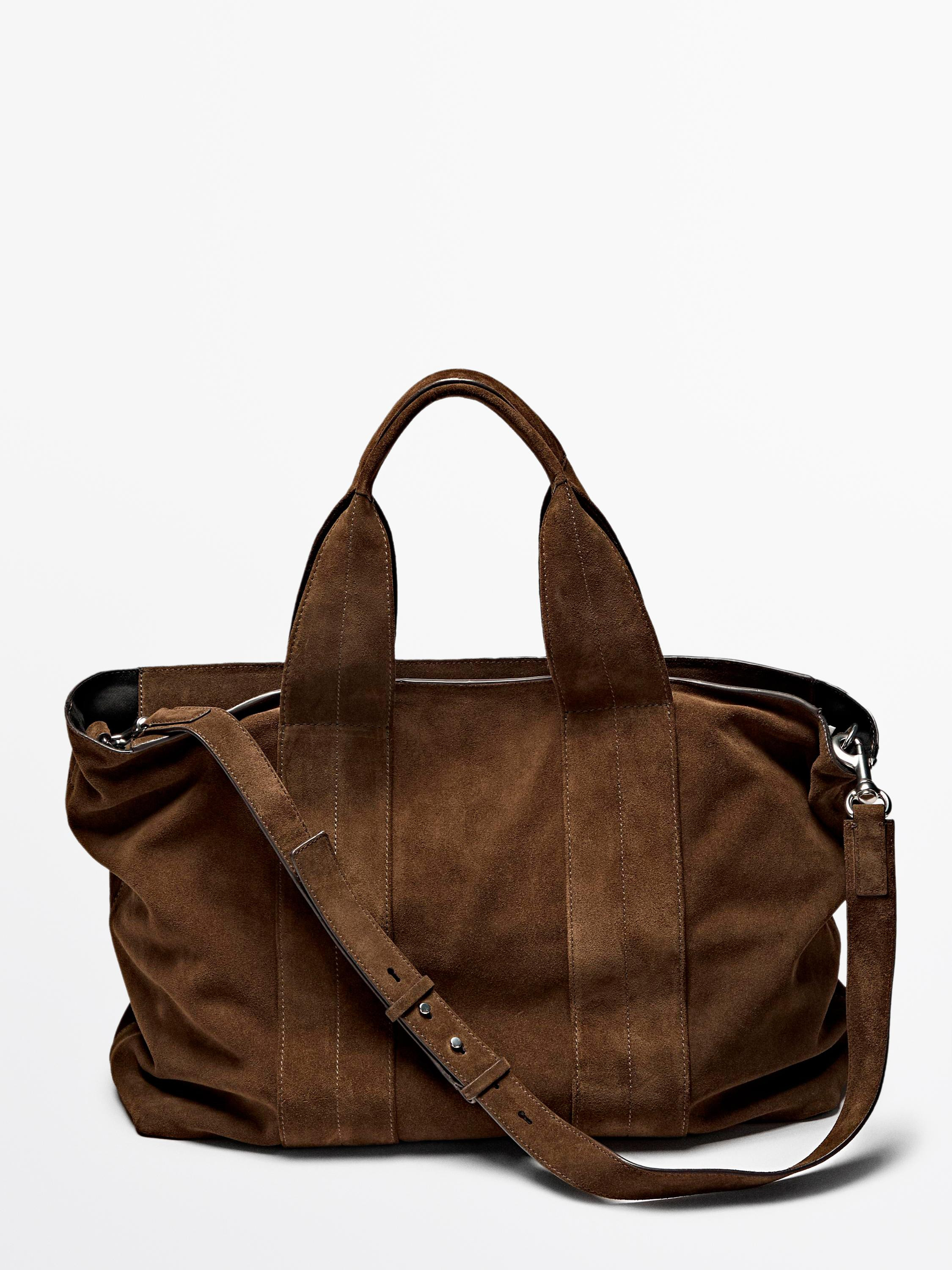 Split suede leather tote bag | Massimo Dutti UK