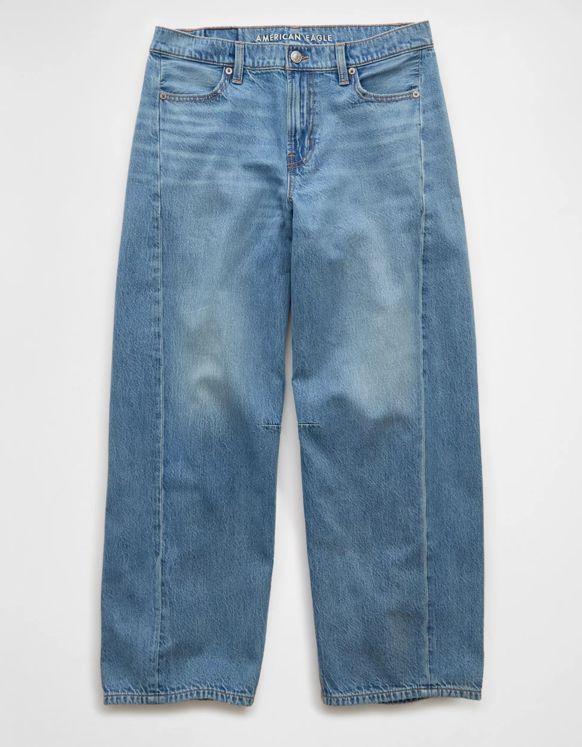 AE Dreamy Drape Strigid Barrel Jean | American Eagle Outfitters (US & CA)