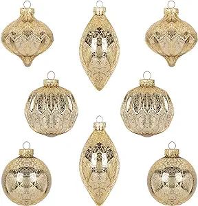 KI Store Mercury Glass Christmas Ornaments Set of 8 Champagne Gold Hanging Christmas Balls Finial... | Amazon (US)