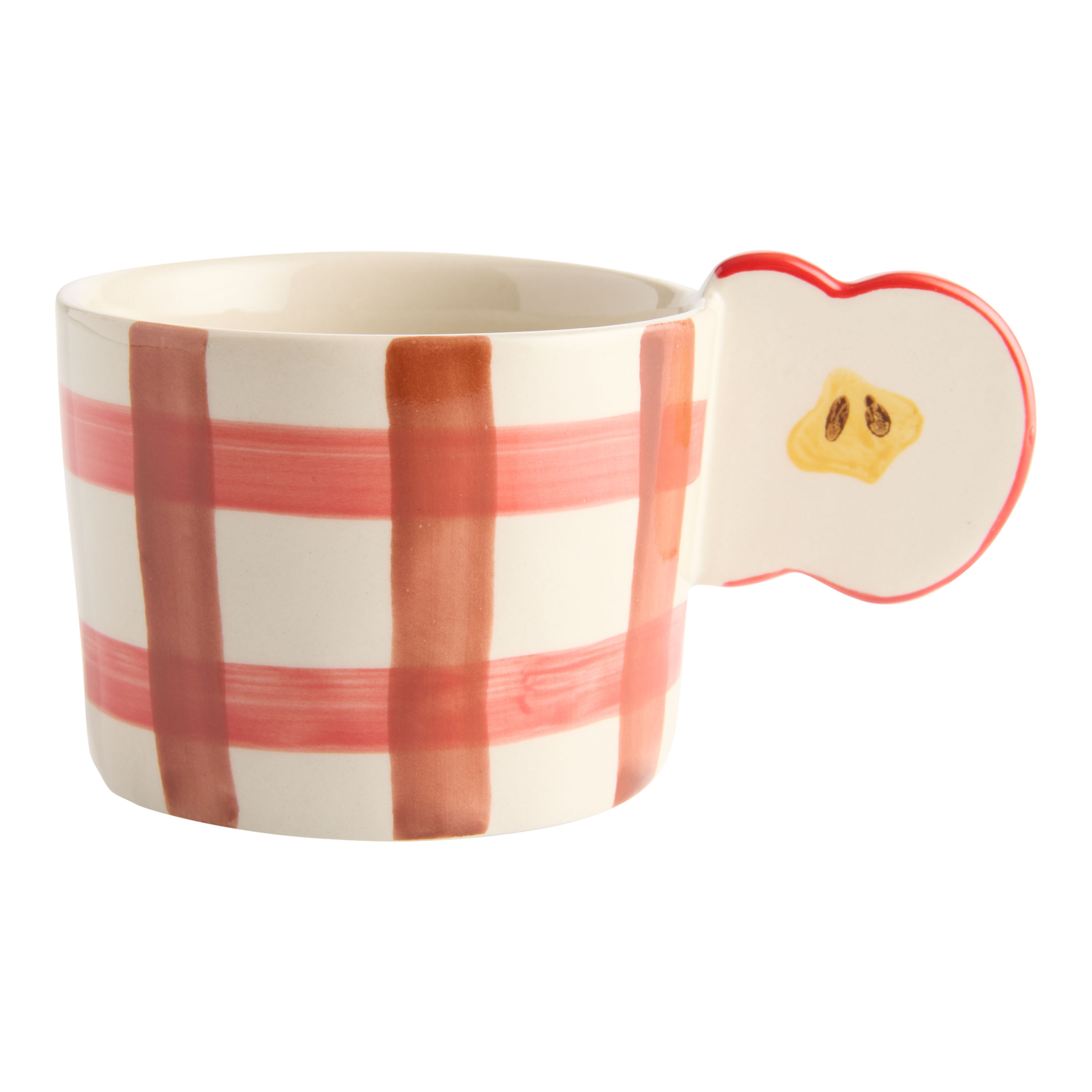 Red and White Plaid Hand Painted Apple Handle Ceramic Mug | World Market