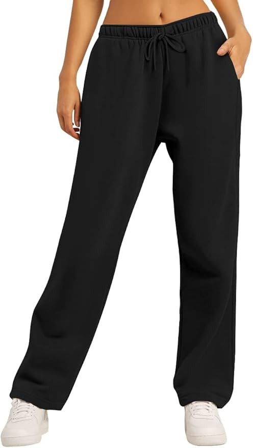 AUTOMET Women's Wide Leg Sweatpants Fleece Lined Baggy Straight Leg Lounge Pants Fall Outfits Ath... | Amazon (US)