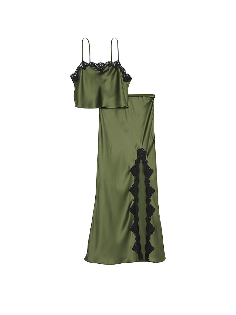 Satin Lace-Trim Cropped Top & Slip Skirt Set | Victoria's Secret (US / CA )