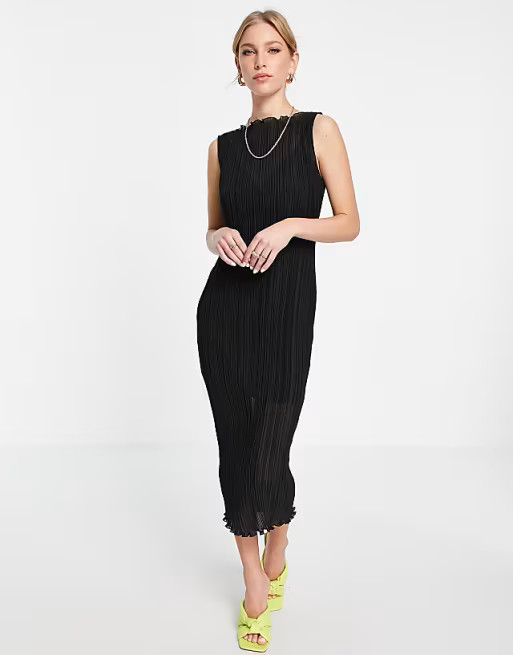 ASOS DESIGN plisse midi dress in black | ASOS (Global)