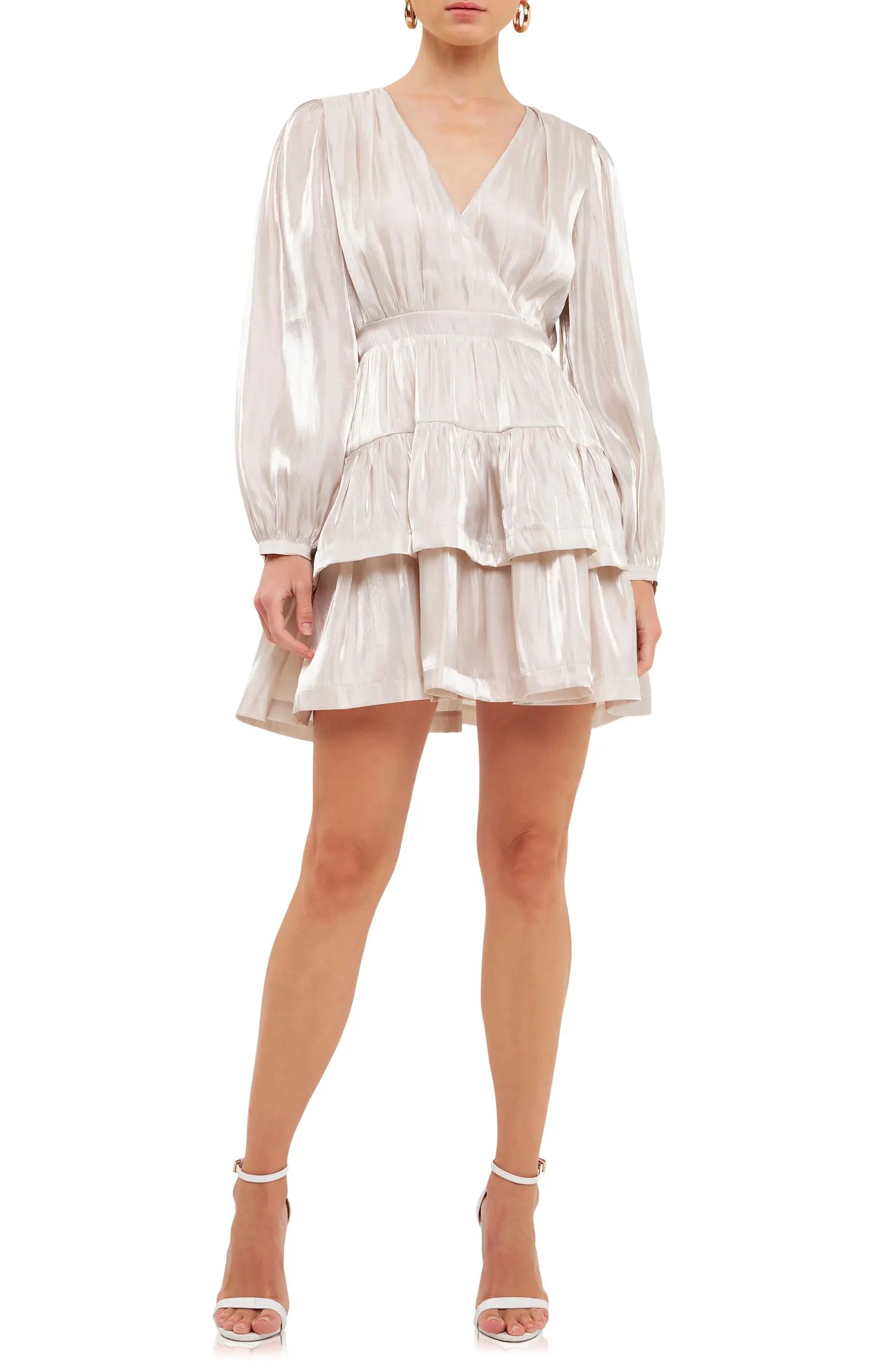 Metallic Long Sleeve Tiered Minidress | Nordstrom