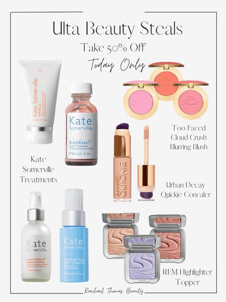 Ulta beauty steals of the day. Get 50% off today only. I love the Kate Somerville Exfoliating Treatment and those REM highlighters look gorgeous!

#LTKsalealert #LTKbeauty #LTKfindsunder50