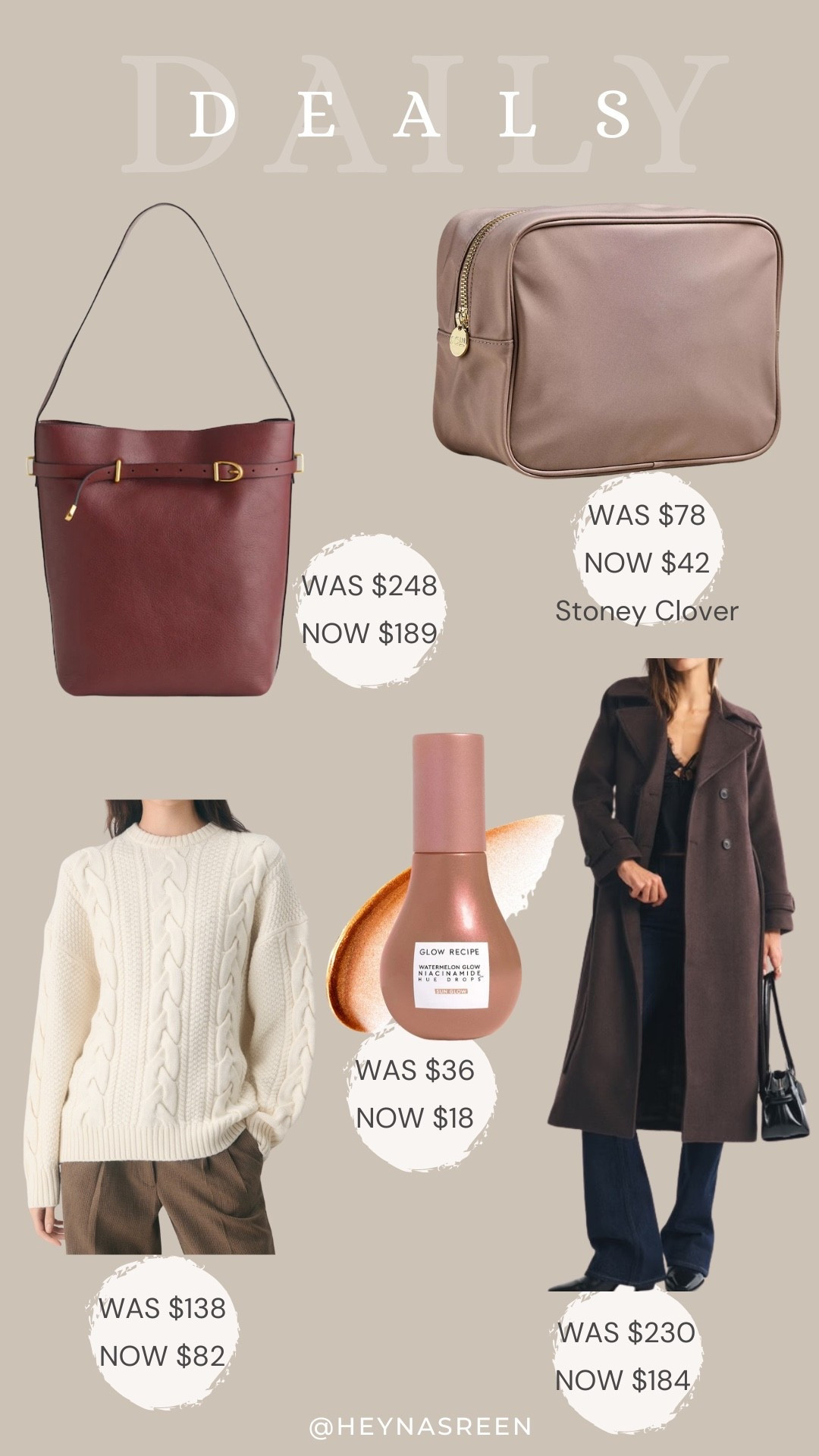 Daily deals on Madewell bag, Stoney Clover pouch, Abercrombie coat, Glow Recipe drops, Aritzia sweater 