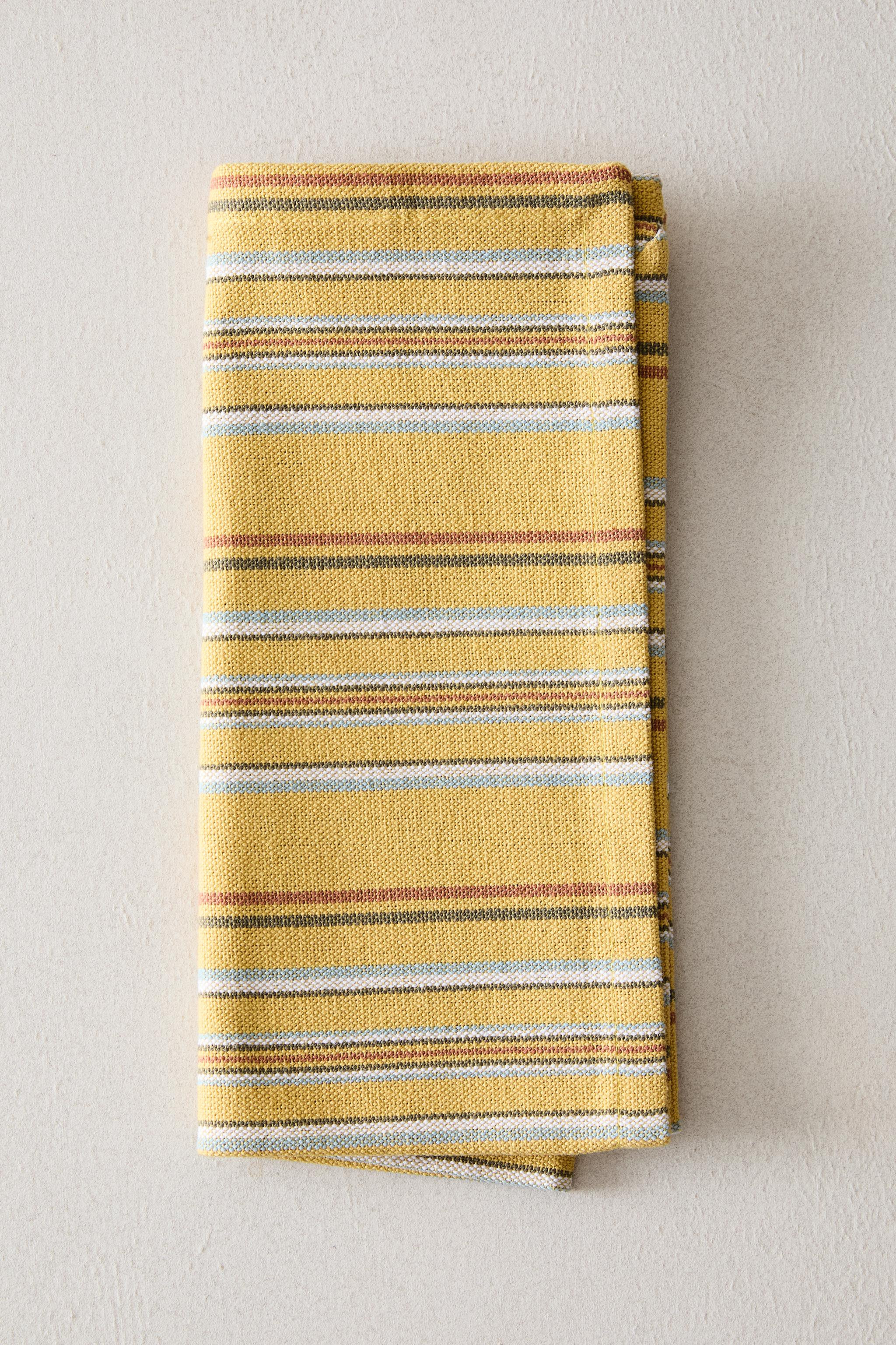 PACK OF COTTON NAPKINS WITH MULTICOLOURED STRIPES (PACK OF 4) yellow Green Blue | Zara UK