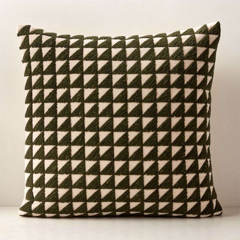 Alene Embroidered Dark Olive Green Throw Pillow with Feather-Down Insert 23'' | CB2 | CB2