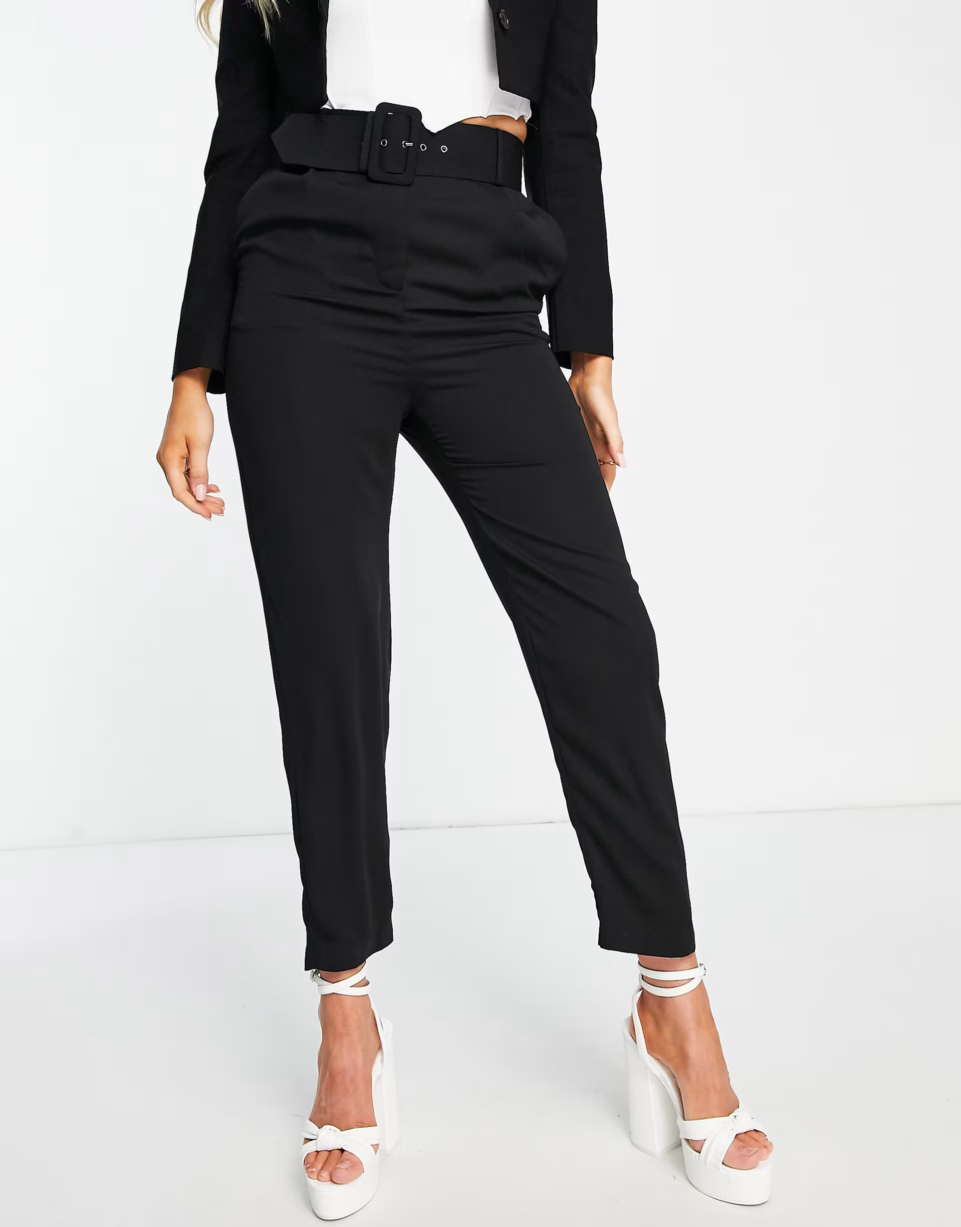 Style Cheat high waisted tailored pants with buckle in black | ASOS (Global)