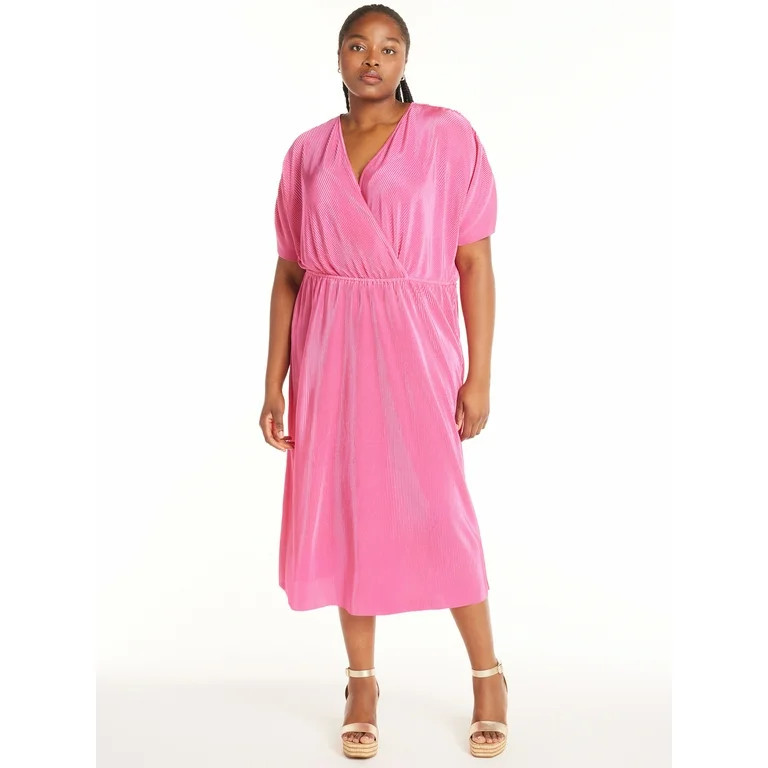 Nine.Eight Women's Plus Size Plisse Wrap Dress - Walmart.com | Walmart (US)