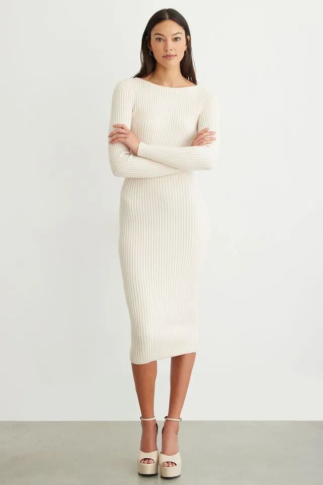 Long Sleeve Ribbed Sweater Dress | Dynamite Clothing