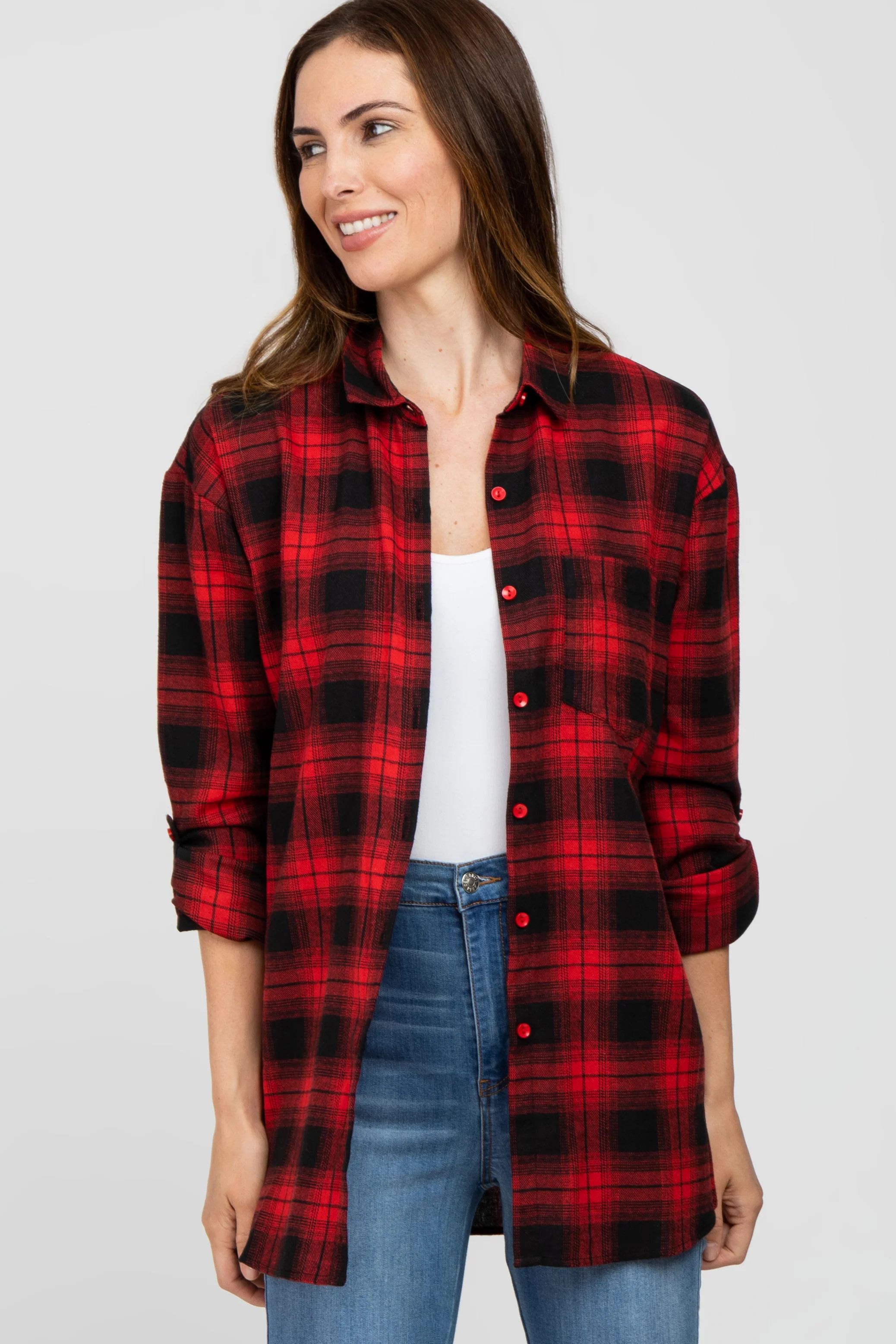 Red Black Plaid Button Down Top | PinkBlush Maternity