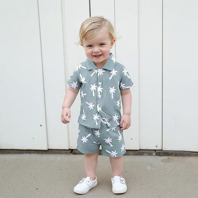 Baby Boys Clothes Set Toddler Infant Boys Button-down Shirt Tops + Cotton Gauze Shorts Summer Out... | Amazon (US)