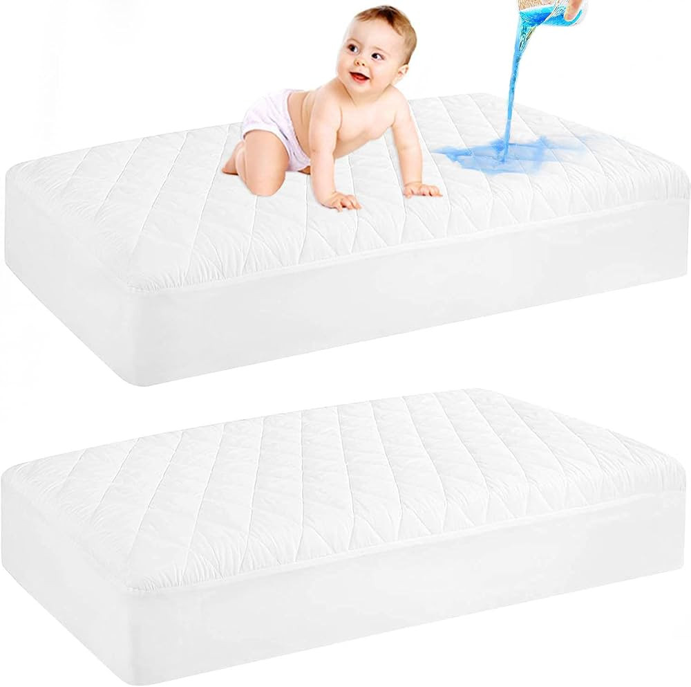 GRT 2 Pack Waterproof Crib Mattress Protector, Quilted Baby Mattress Cover Fitted Deep Pocket fro... | Amazon (US)
