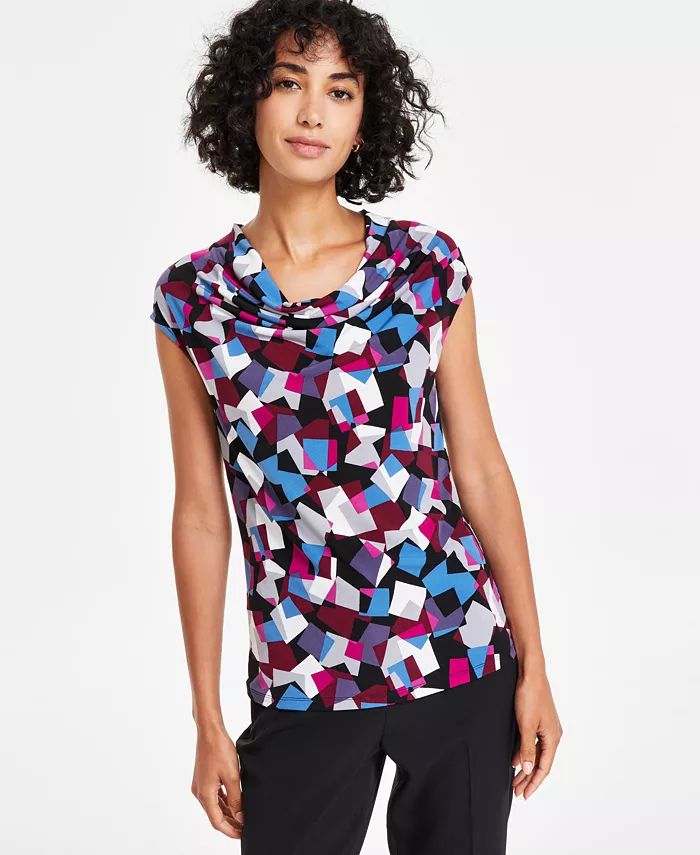 Kasper Women's Printed Cowlneck Cap-Sleeve Blouse - Macy's | Macy's