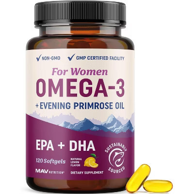 Omega 3 with Evening Primrose Oil Softgel for Women, Hormone Balance, Skin & Overall Wellness Support, Lemon Flavor, MAV Nutrition, 120ct | Target