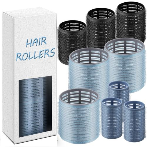 xnicx 9pcs Hair Rollers Set, Heatless Curlers for Long Medium Short Hair, Self Grip Hair Rollers 3 Sizes in 1 Set, Dark Blue | Amazon (US)