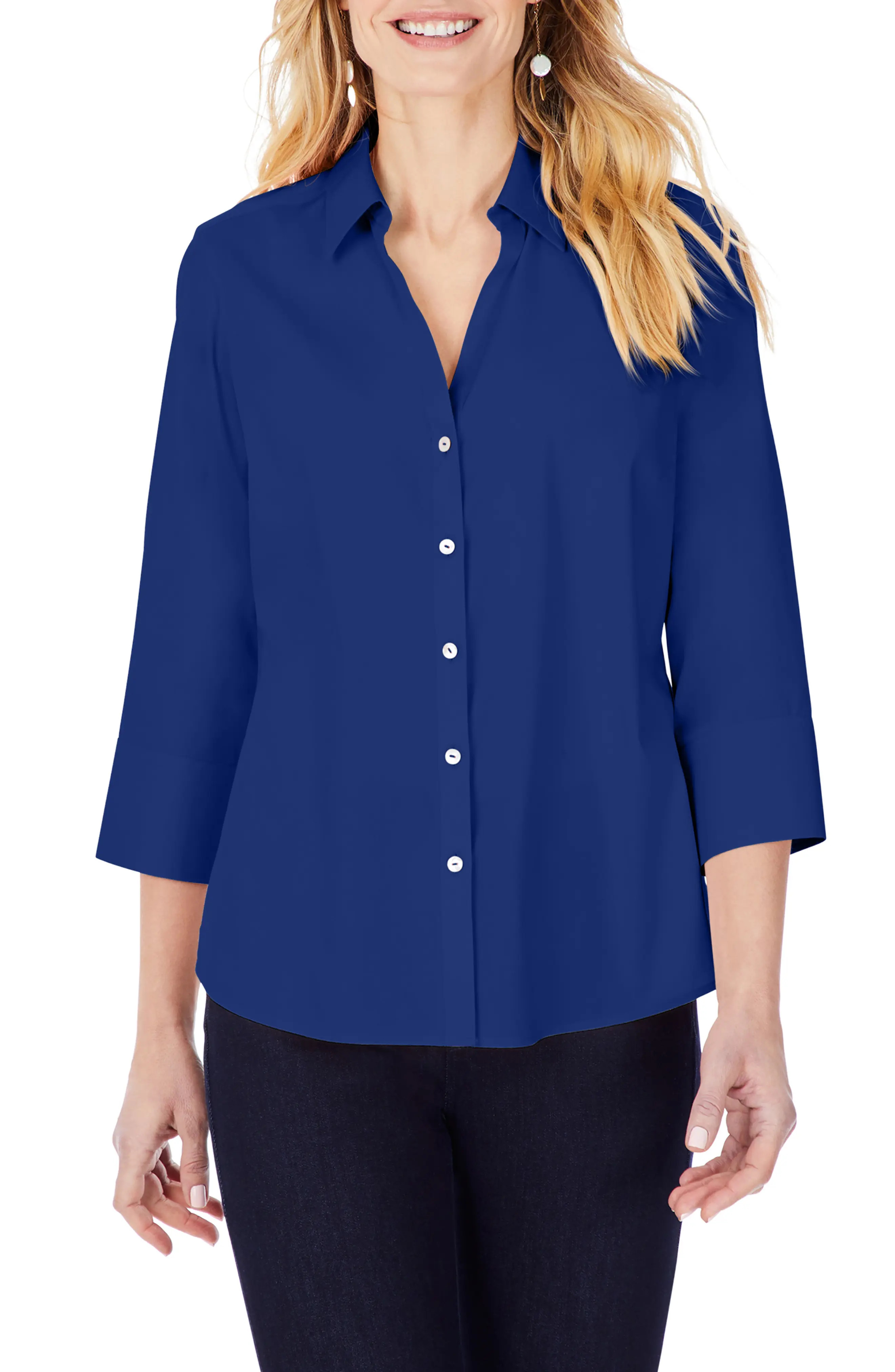 Foxcroft Mary Button-Up Blouse in Glacial Blue at Nordstrom, Size 2 | Nordstrom