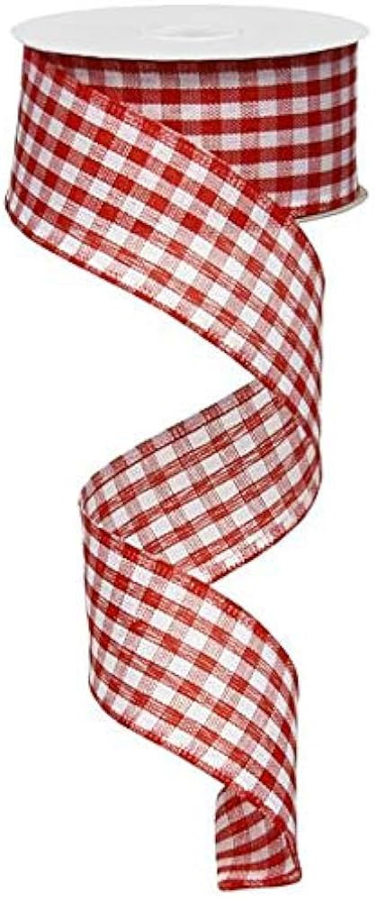 Gingham Check Wired Edge Ribbon, 1.5 Inches x 10 Yards (Red, White) | Amazon (US)