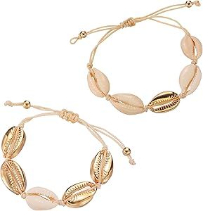 2Pcs Beach Shell Necklace Bracelet Anklet Set for Women Girls Summer Handmade Bracelets Ankle Bra... | Amazon (US)