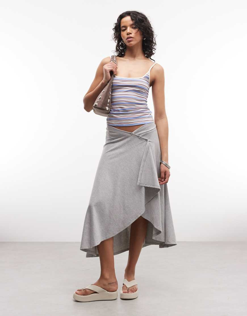 ASOS DESIGN jersey hanky hem skirt with button detail in grey marl | ASOS (Global)