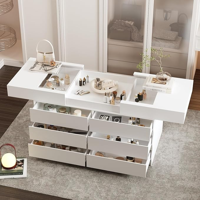 Armoire Bedroom Island Wardrobe Closet Island with 12 Drawers & Sliding Glass Tabletop, Island Dr... | Amazon (US)