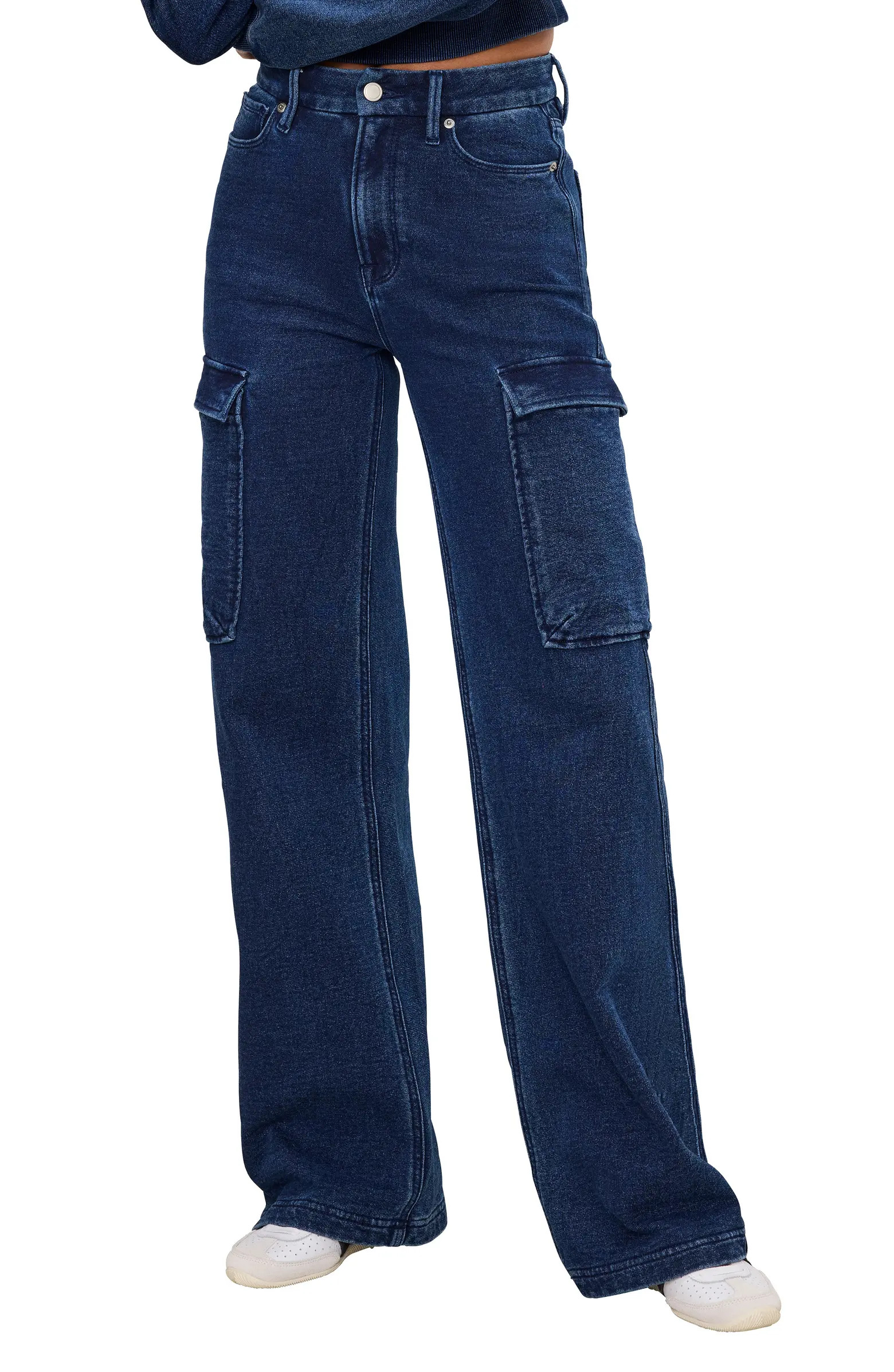 Good American Jeanius Good Skate Wide Leg Cargo French Terry Pants | Nordstrom | Nordstrom