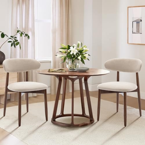COLAMY Wooden Dining Chairs Set of 2, Modern Fabric Upholstered Kitchen Side Chairs, Farmhouse Dining Room Chair with Foot Pegs, Beige | Amazon (US)