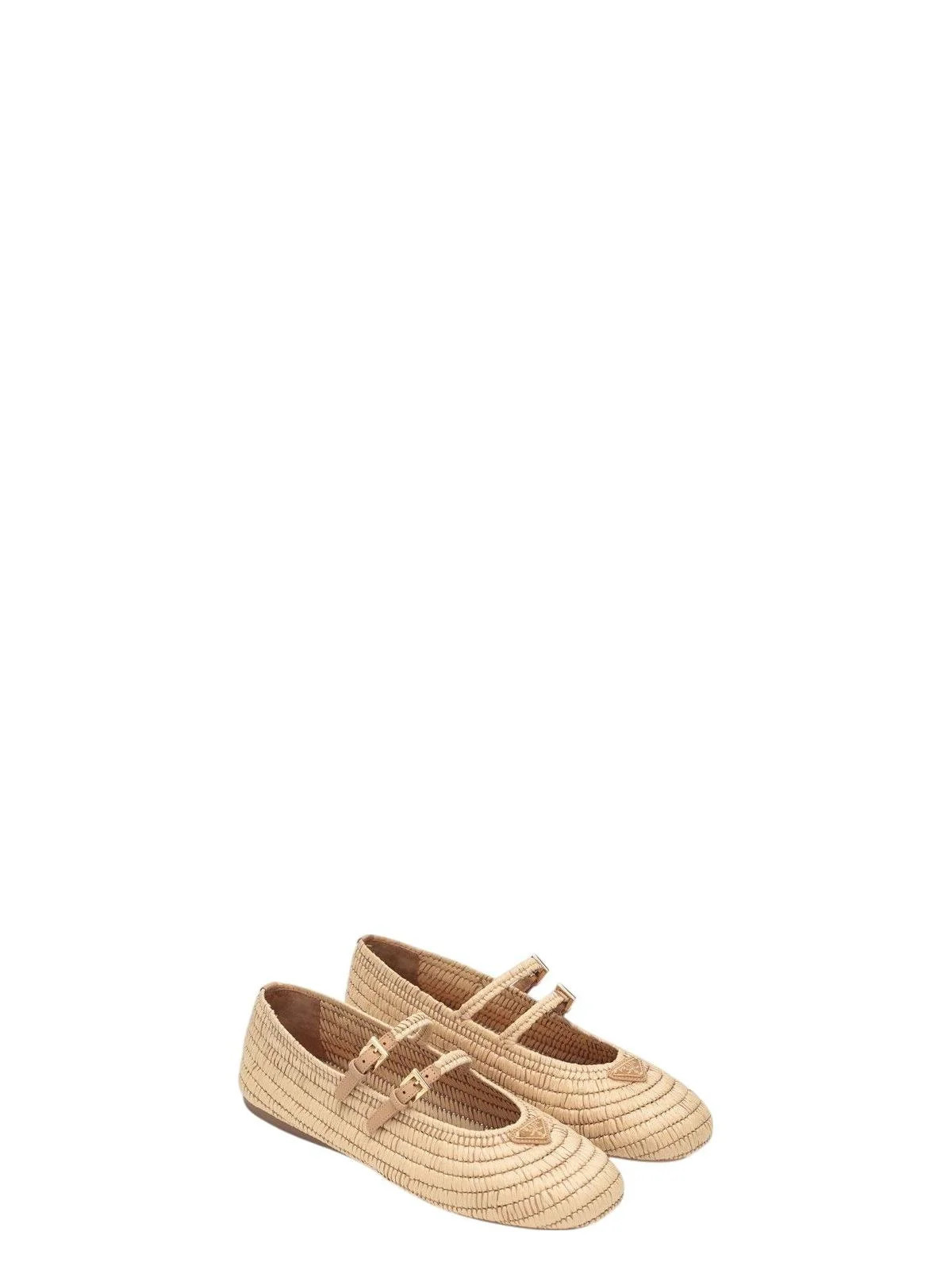 Prada Women's Ballet Flats Beige In Crochet With Logo in Brown | Size 40 | 1F927N0052ACS Color F0018 | LOZURI