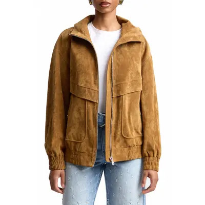 Avec Les Filles Oversize Suede Zip Jacket in Whiskey at Nordstrom, Size Medium | Nordstrom