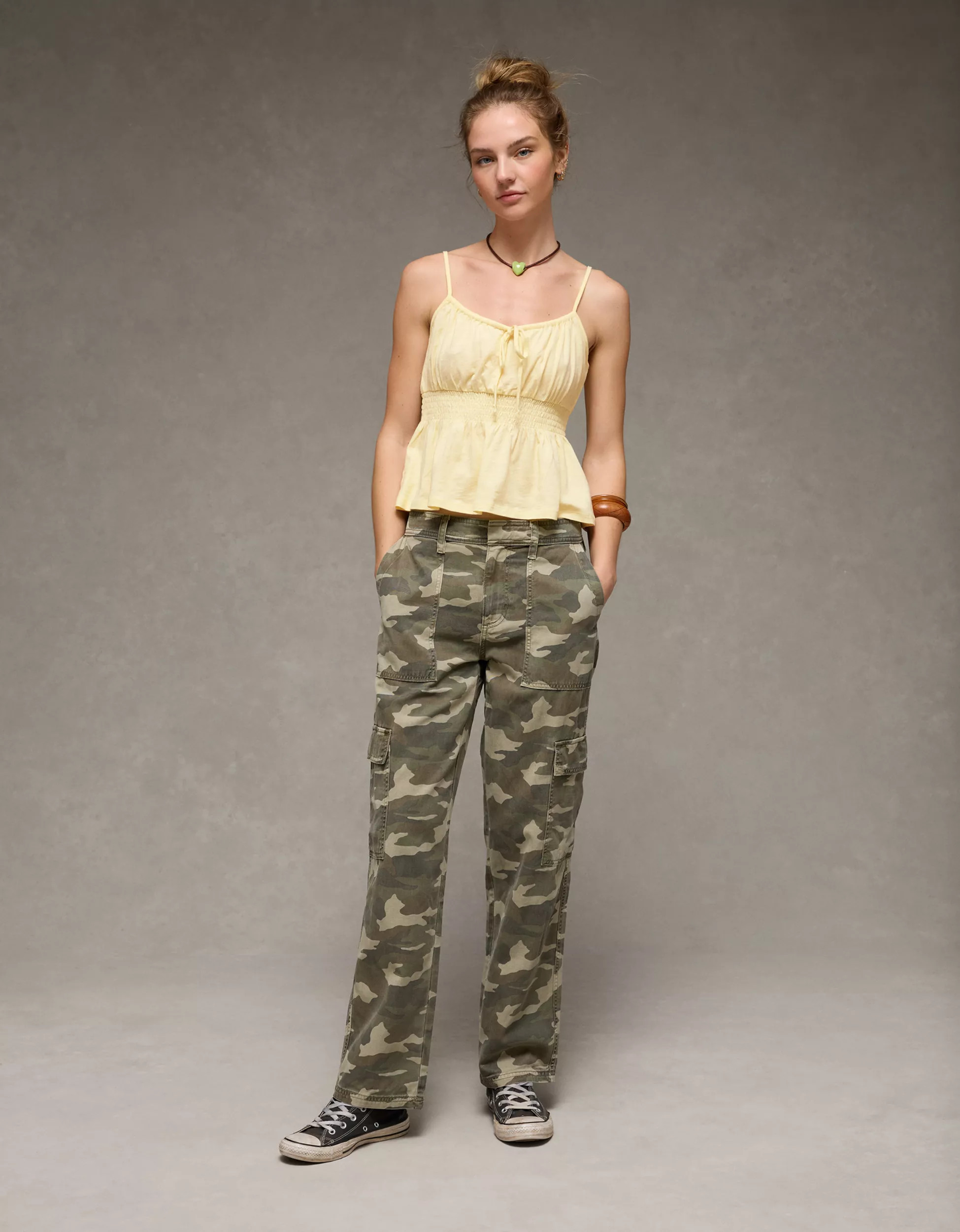 AE Sunchaser Tie-Front Smocked Cami | American Eagle Outfitters (US & CA)