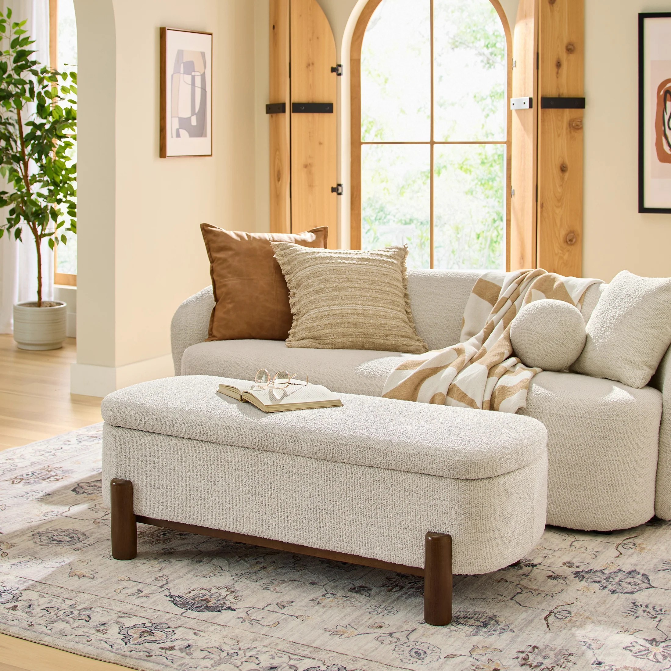Better Homes & Gardens Adlin Storage Bench, Cream Boucle | Walmart (US)