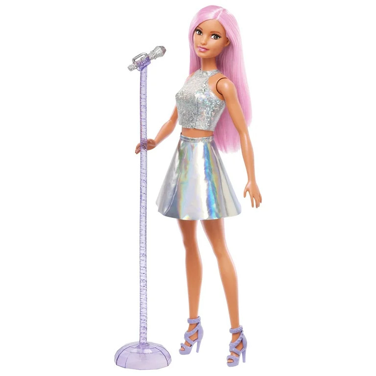 Barbie Pop Star Doll Dressed In Iridescent Skirt with Microphone and Long Pink Hair - Walmart.com | Walmart (US)