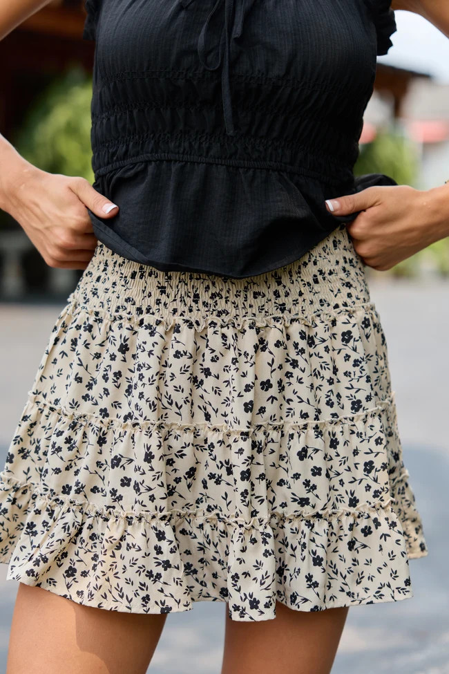 The Rachelle Tan and Black Floral Mini Skort Holley Gabrielle X Pink Lily | Pink Lily