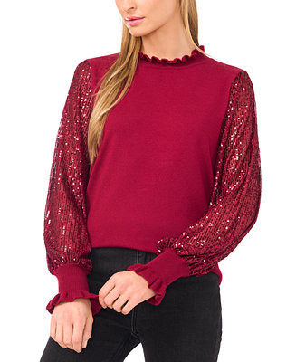Women's Ruffle Trim Sequin Long Sleeves Sweater | Macy's