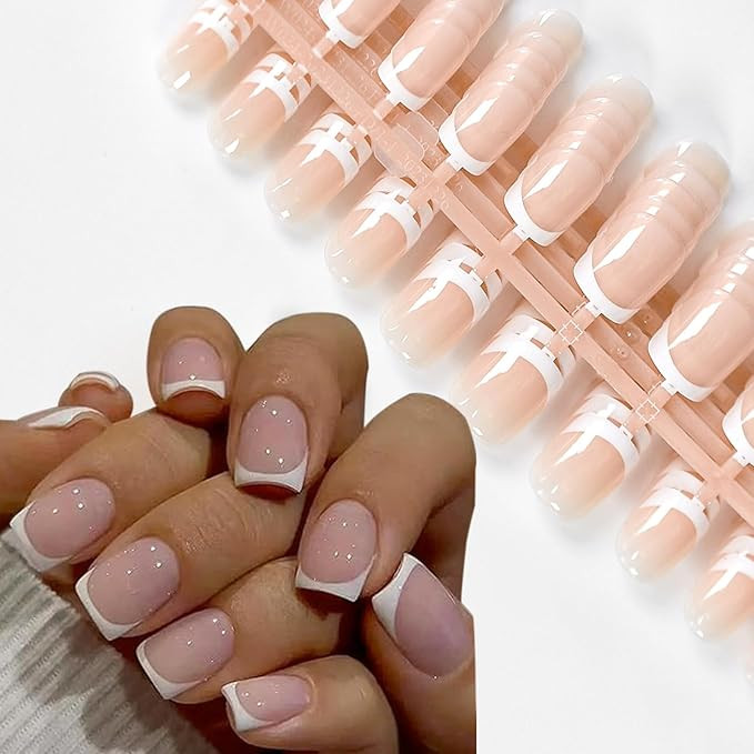 Cosmetic Nail Decoration Kit, 120Pcs French Press on Nails Short Square Pink Deco Kit for Nail Ar... | Amazon (US)