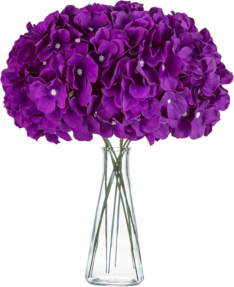Purple Hydrangea Silk Fake Flowers Heads with Stems, Artificial Flowers for Decoration Wedding Ro... | Amazon (US)
