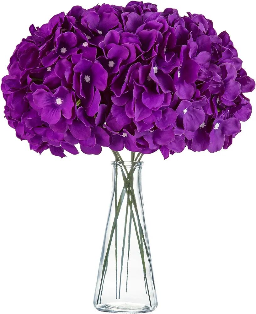 Purple Hydrangea Silk Fake Flowers Heads with Stems, Artificial Flowers for Decoration Wedding Ro... | Amazon (US)