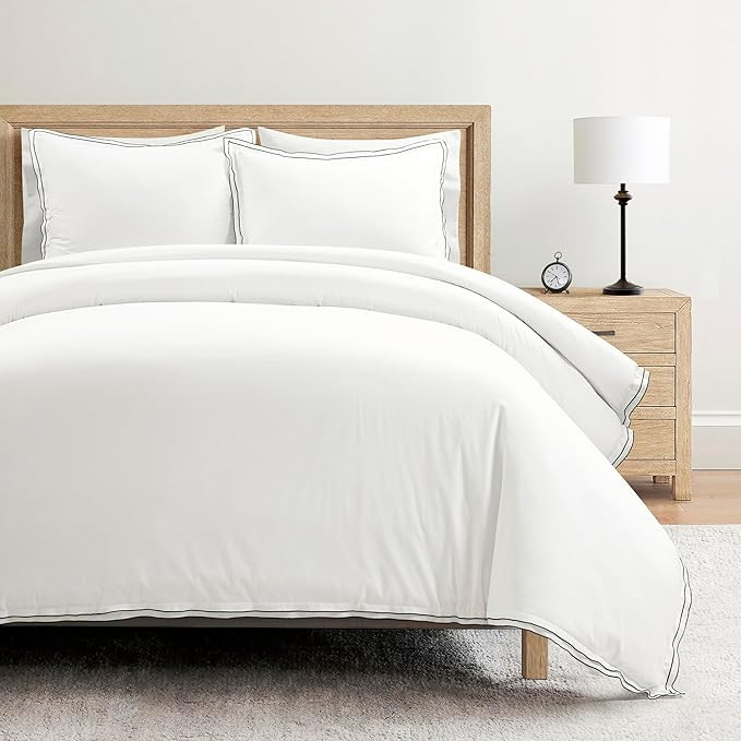 Lush Decor Hampton Double Flange Embroidered Contrast Edge Cotton Duvet Cover Set, 3 Piece Set, F... | Amazon (US)