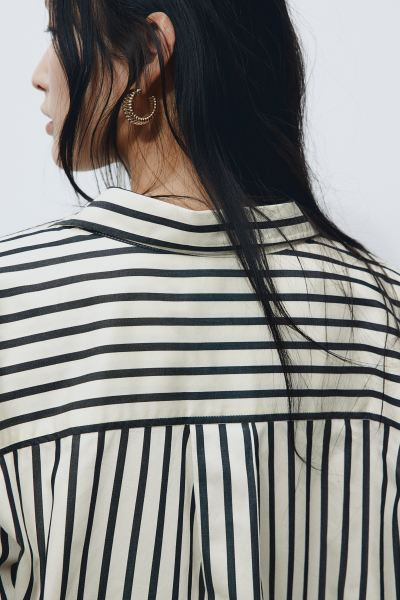 Cotton Shirt - Long sleeve - Regular length - Cream/black striped - Ladies | H&M US | H&M (US + CA)