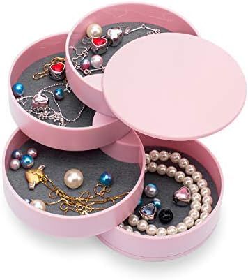 Jewelry Organizer, Small Jewelry Box Earring Holder for Women, Jewelry Storage Box 4-Layer Rotata... | Amazon (US)