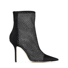 Black Satin and Suede Booties with Crystal Mesh | Jimmy Choo (US)