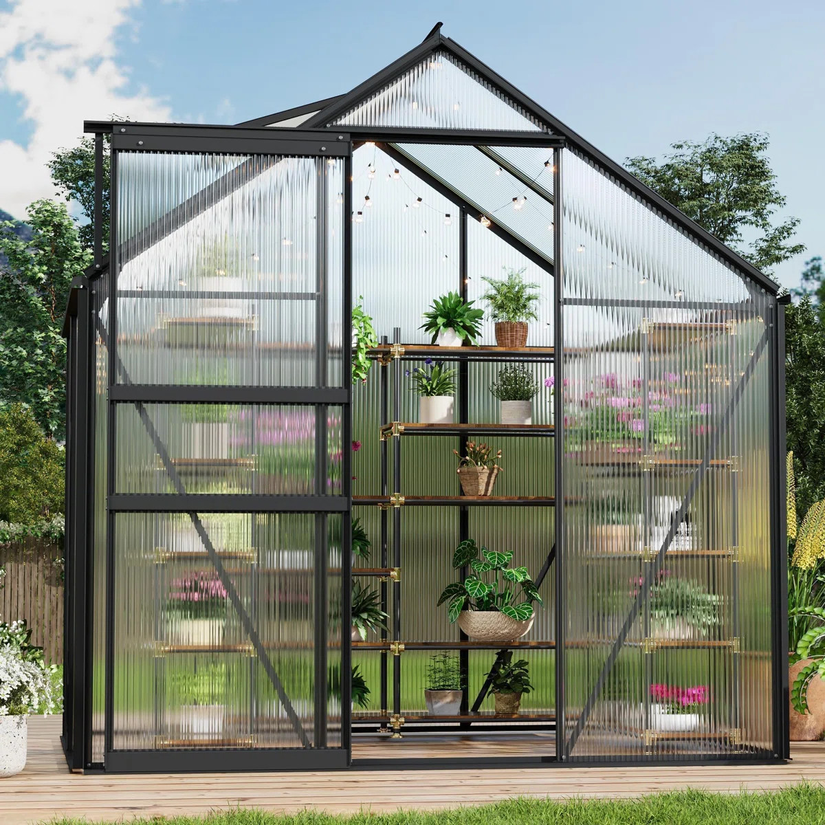 6x4 FT Walk-in Polycarbonate Greenhouse, Aluminum Frame, Sliding Door, Roof Vent, Outdoor Garden ... | Wayfair North America