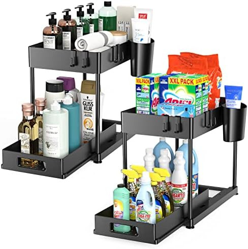 Amazon.com: Under Sink Organizers and Storage, 2 Pack Stackable Under Sink Cabinet Organizer with... | Amazon (US)