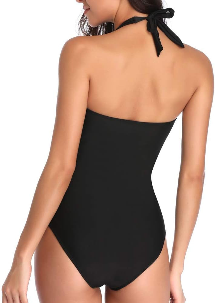 Smismivo Tummy Control Swimwear Halter One Piece Slimming Vintage Retro Swimsuit Womens Ruched Pl... | Amazon (US)