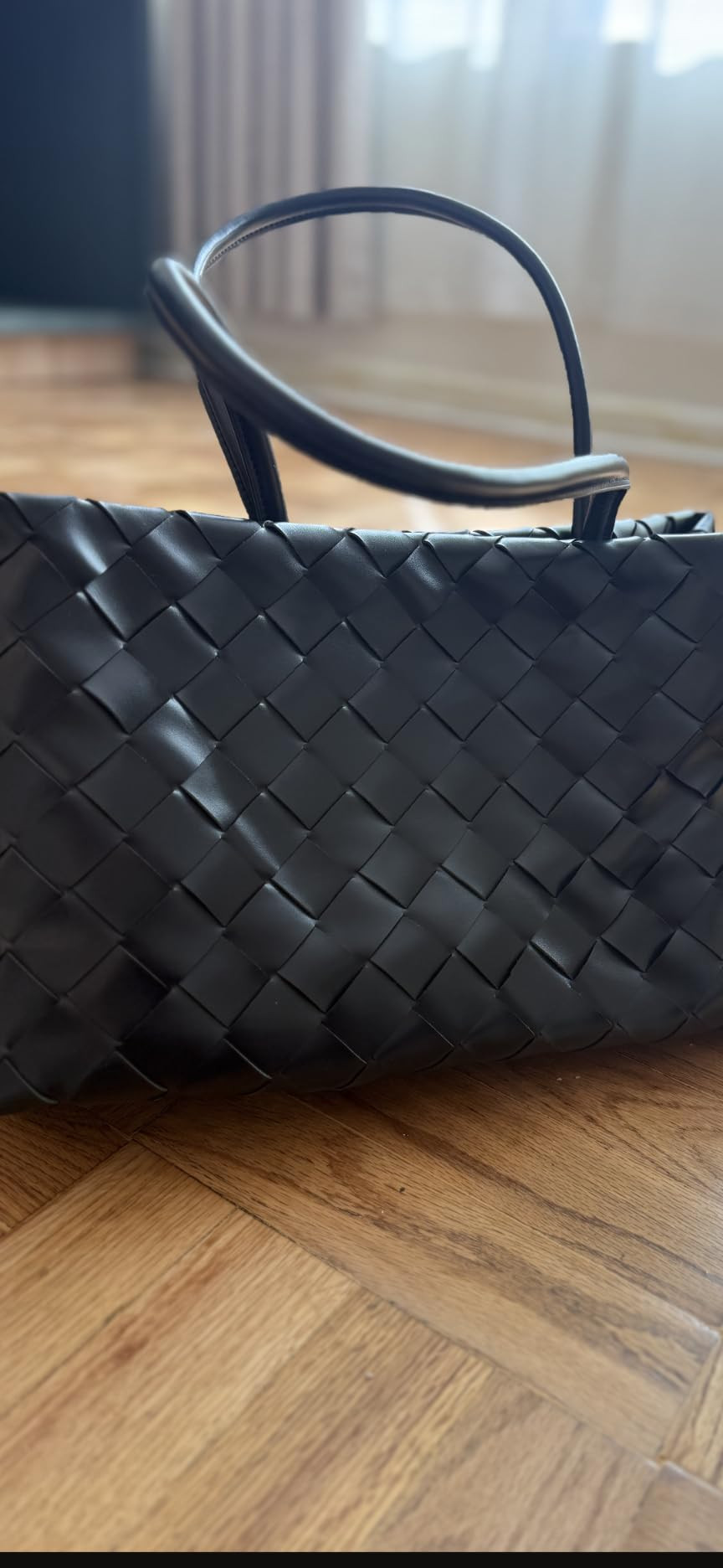 Woven Tote Bag for Women, Vegan Leather Shoulder Handbag with Magnetic Snap Closure, Soft Weave L... | Amazon (US)