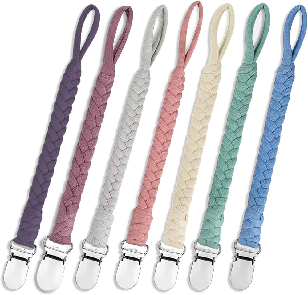 7 Pcs Pacifier Clips for Baby Girls & Boys, Handmade Braided Pacifier Clip Cotton Binky Clips Fit... | Amazon (US)