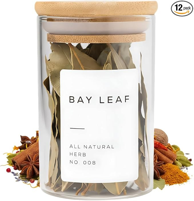 Empty Spice Jars with Label Pack (12x Bamboo Lid Glass Jar). Small 6oz Spice Storage Bottles with... | Amazon (US)
