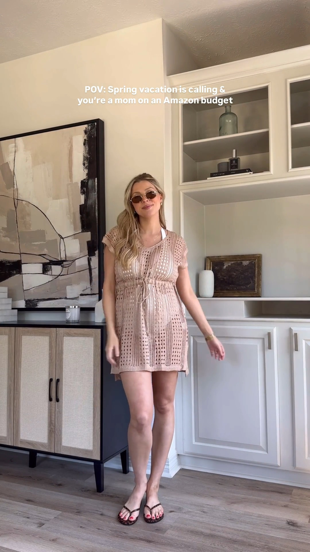 Swim Coverup Outfit | Loving this crochet coverup and the length is great if you are tall. wearing size M in the coverup and swimsuit. Sandals fit tts. 

 

#LTKStyleTip #LTKSwim #LTKWatchNow